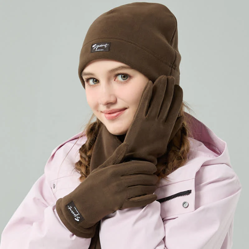 3Pcs Unisex Solid Color Polar Fleece Hat Scarf Gloves Set - Image 2