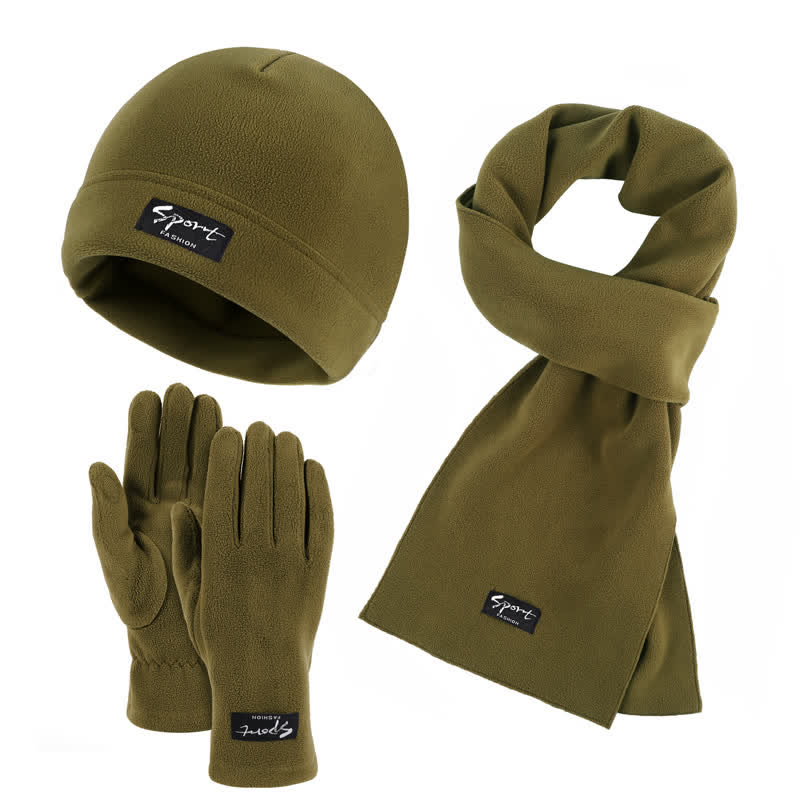 3Pcs Unisex Solid Color Polar Fleece Hat Scarf Gloves Set - Image 22