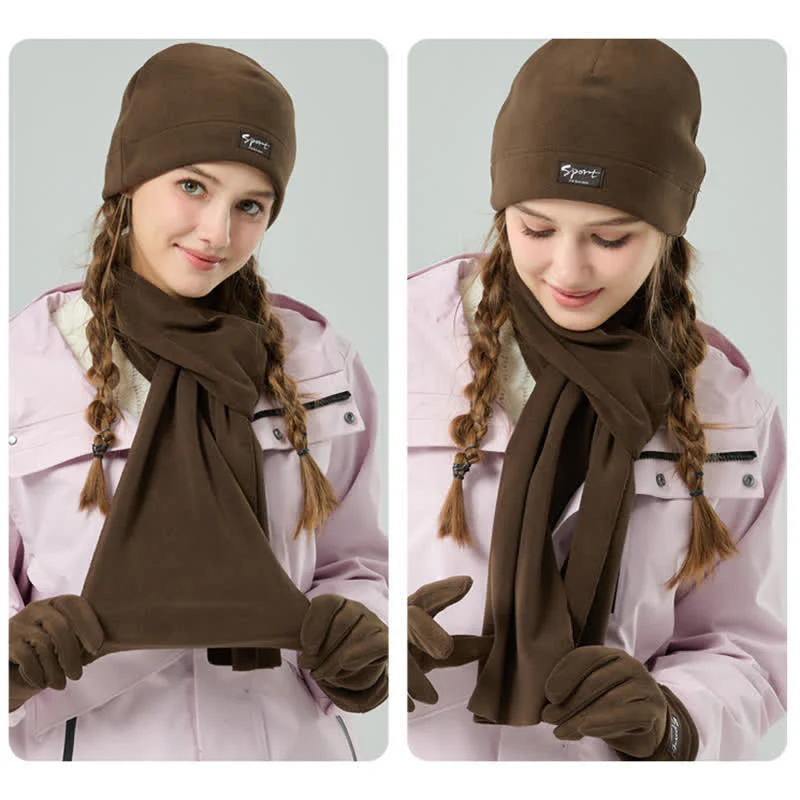 3Pcs Unisex Solid Color Polar Fleece Hat Scarf Gloves Set - Image 3