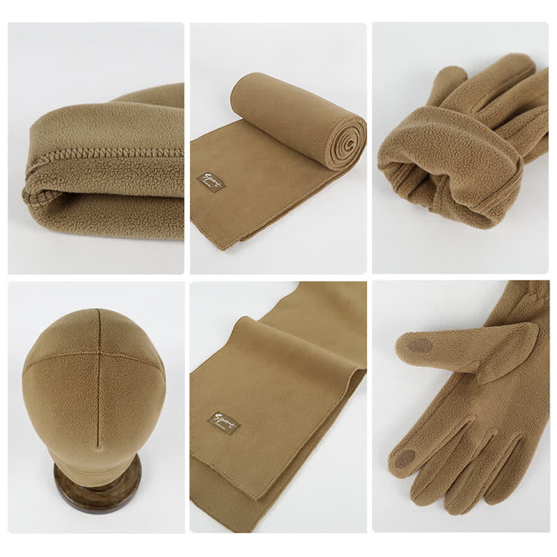 3Pcs Unisex Solid Color Polar Fleece Hat Scarf Gloves Set - Image 6