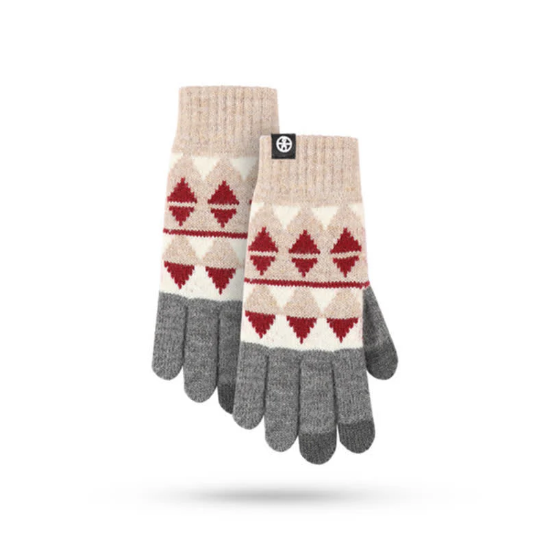 3Pcs Unisex Triangle Pattern Fur Pom Knitted Hat Scarf Gloves Set - Image 8