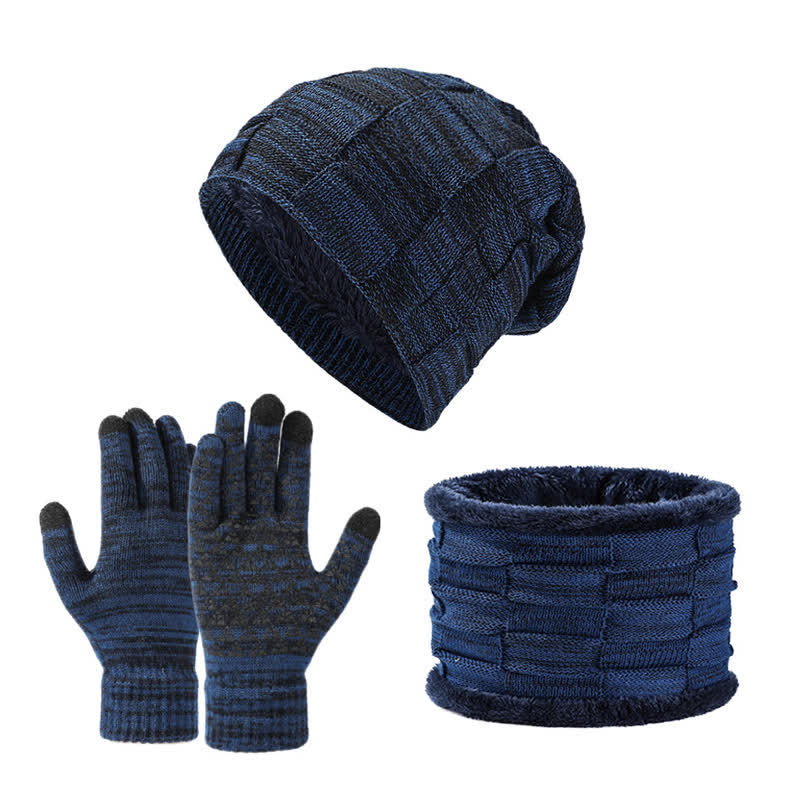 3Pcs Unisex Two-Tone Square Knitted Hat Neck Gaiter Gloves Set - Image 8