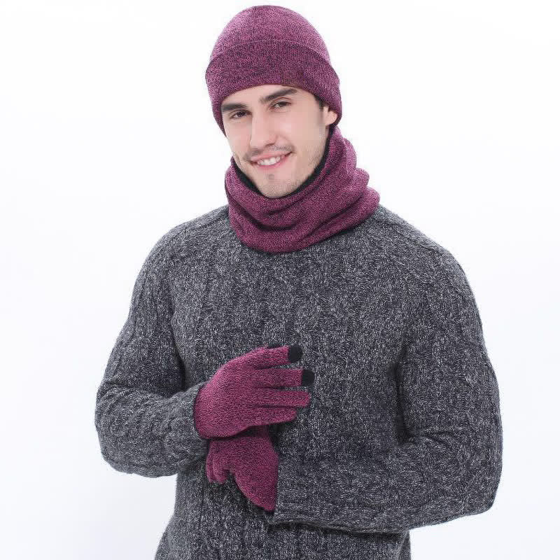 3Pcs Warm Beanie Hat Scarf Touchscreen Gloves Set - Image 11