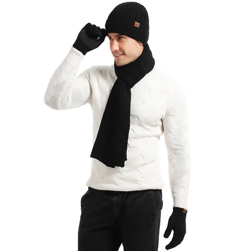 3Pcs Warm Beanie Hat Scarf Touchscreen Gloves Set - Image 12