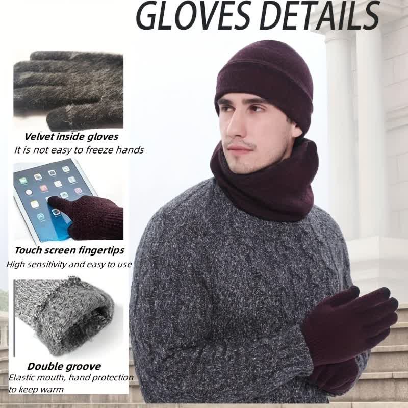 3Pcs Warm Beanie Hat Scarf Touchscreen Gloves Set - Image 6