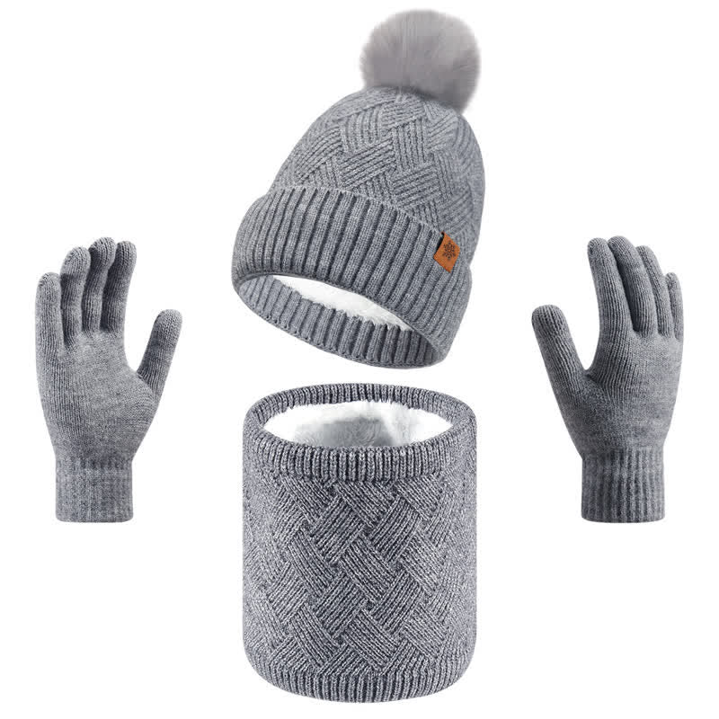 3Pcs Weaving Pattern Hat Neck Gaiter Gloves Set