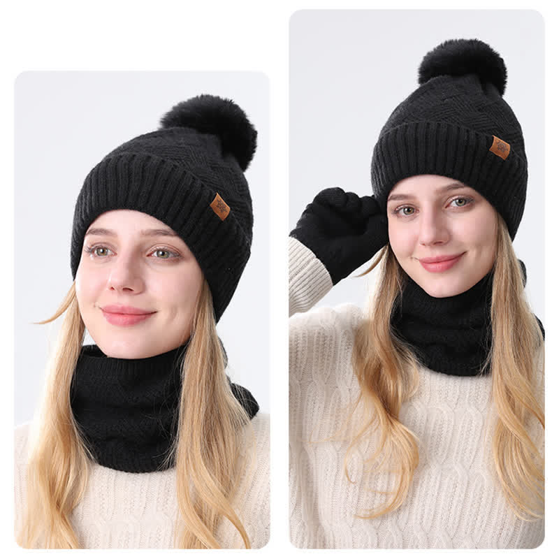 3Pcs Weaving Pattern Hat Neck Gaiter Gloves Set - Image 10