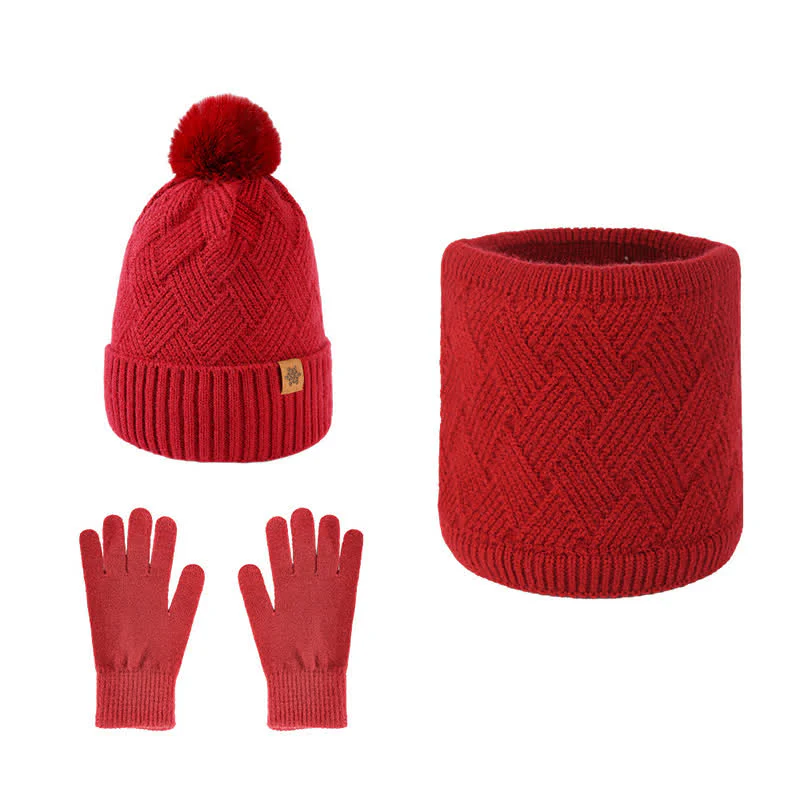 3Pcs Weaving Pattern Hat Neck Gaiter Gloves Set - Image 11