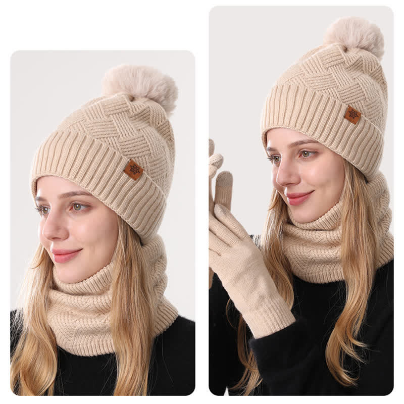 3Pcs Weaving Pattern Hat Neck Gaiter Gloves Set - Image 14