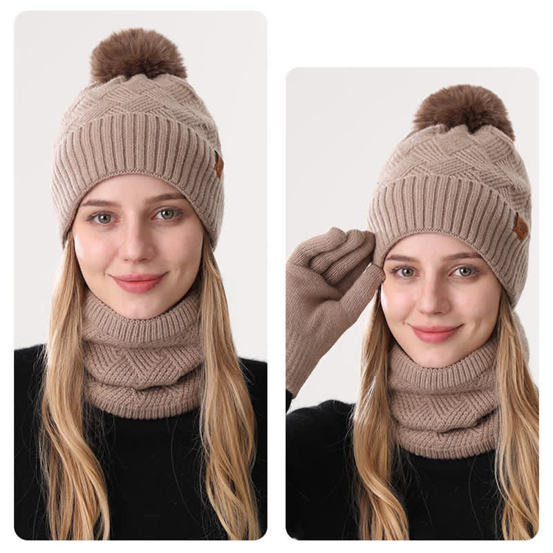 3Pcs Weaving Pattern Hat Neck Gaiter Gloves Set - Image 16