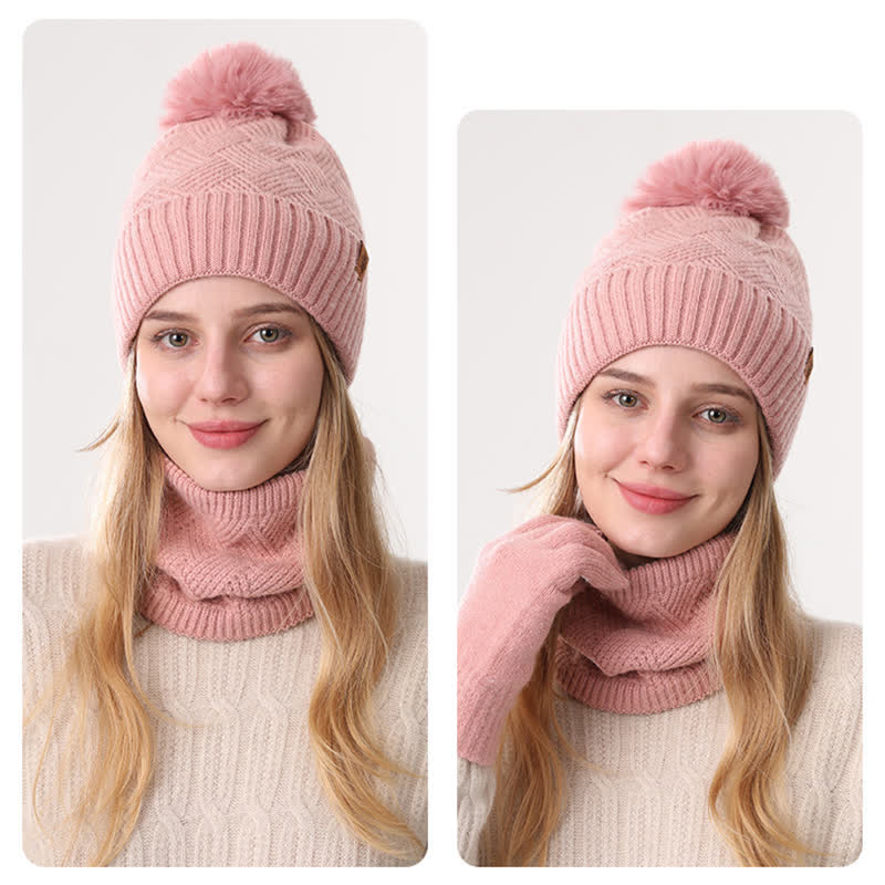 3Pcs Weaving Pattern Hat Neck Gaiter Gloves Set - Image 18