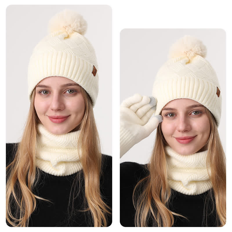 3Pcs Weaving Pattern Hat Neck Gaiter Gloves Set - Image 20