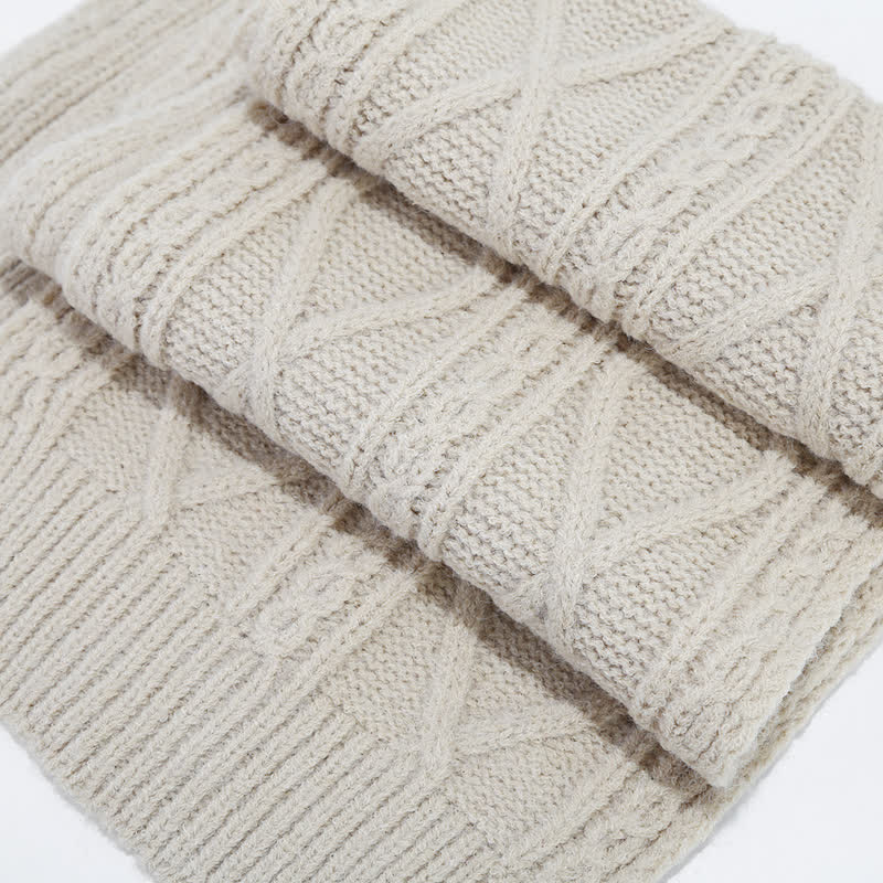 3Pcs Women's Cable Knitted Hat Scarf Fingerless Mittens Set - Image 10