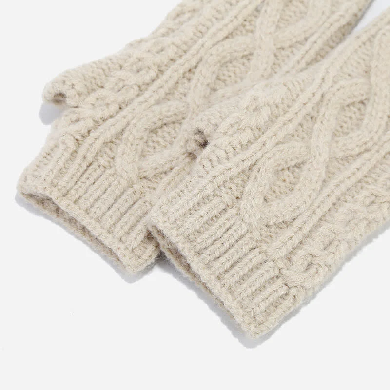 3Pcs Women's Cable Knitted Hat Scarf Fingerless Mittens Set - Image 13