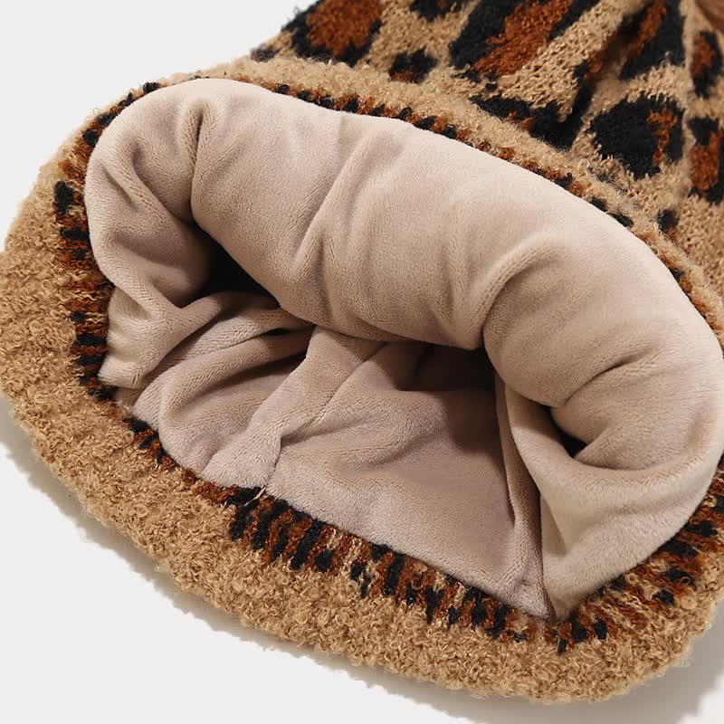 3Pcs Women's Leopard Print Hat Scarf Gloves Set - Image 7