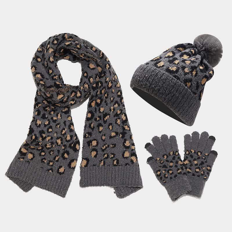 3Pcs Women's Leopard Print Hat Scarf Gloves Set - Image 8
