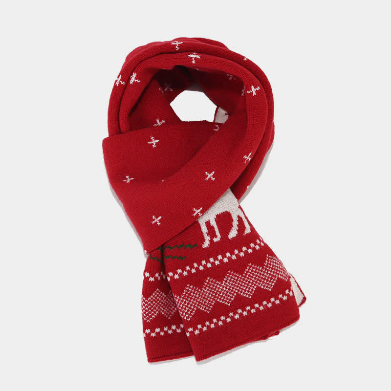 3Pcs Women's Reindeer Tree Jacquard Hat Scarf Gloves Set - Image 5