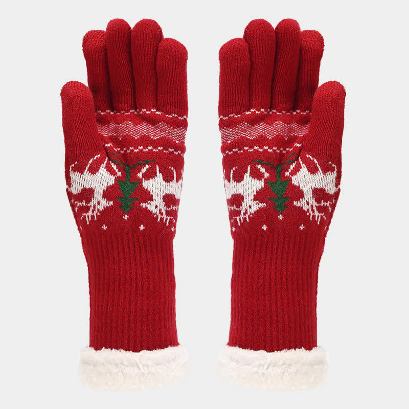 3Pcs Women's Reindeer Tree Jacquard Hat Scarf Gloves Set - Image 7