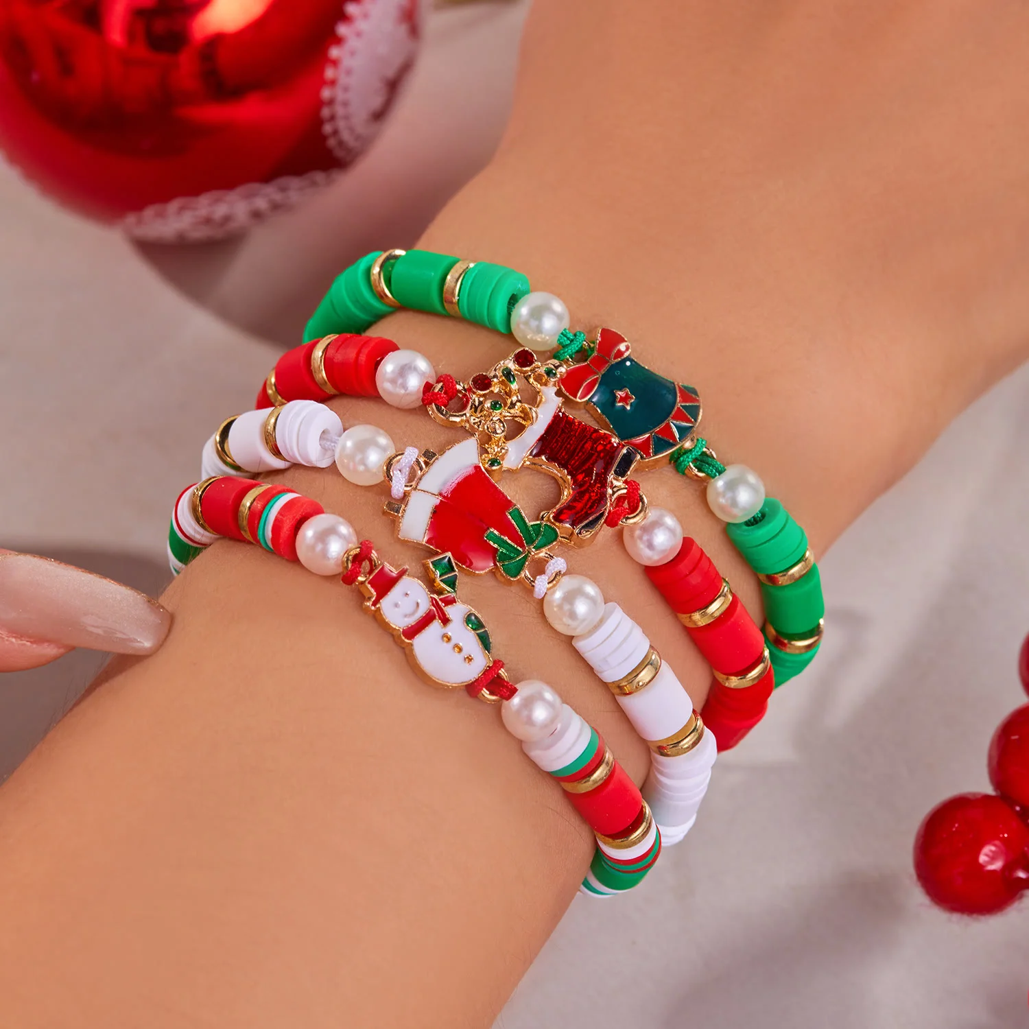 4Pcs Christmas Colored Woven Soft Ceramic Bracelet - Image 11