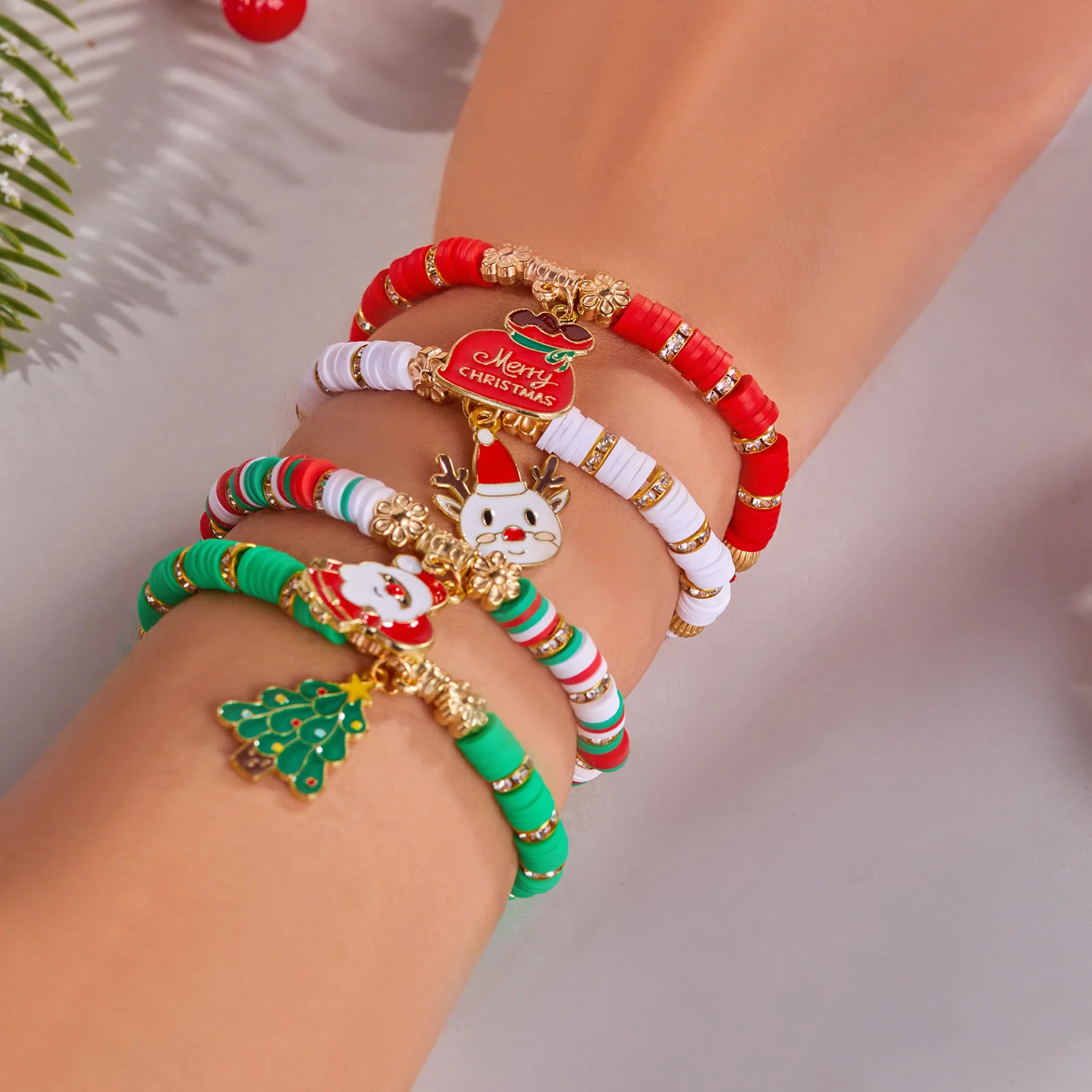 4Pcs Christmas Colored Woven Soft Ceramic Bracelet - Image 3