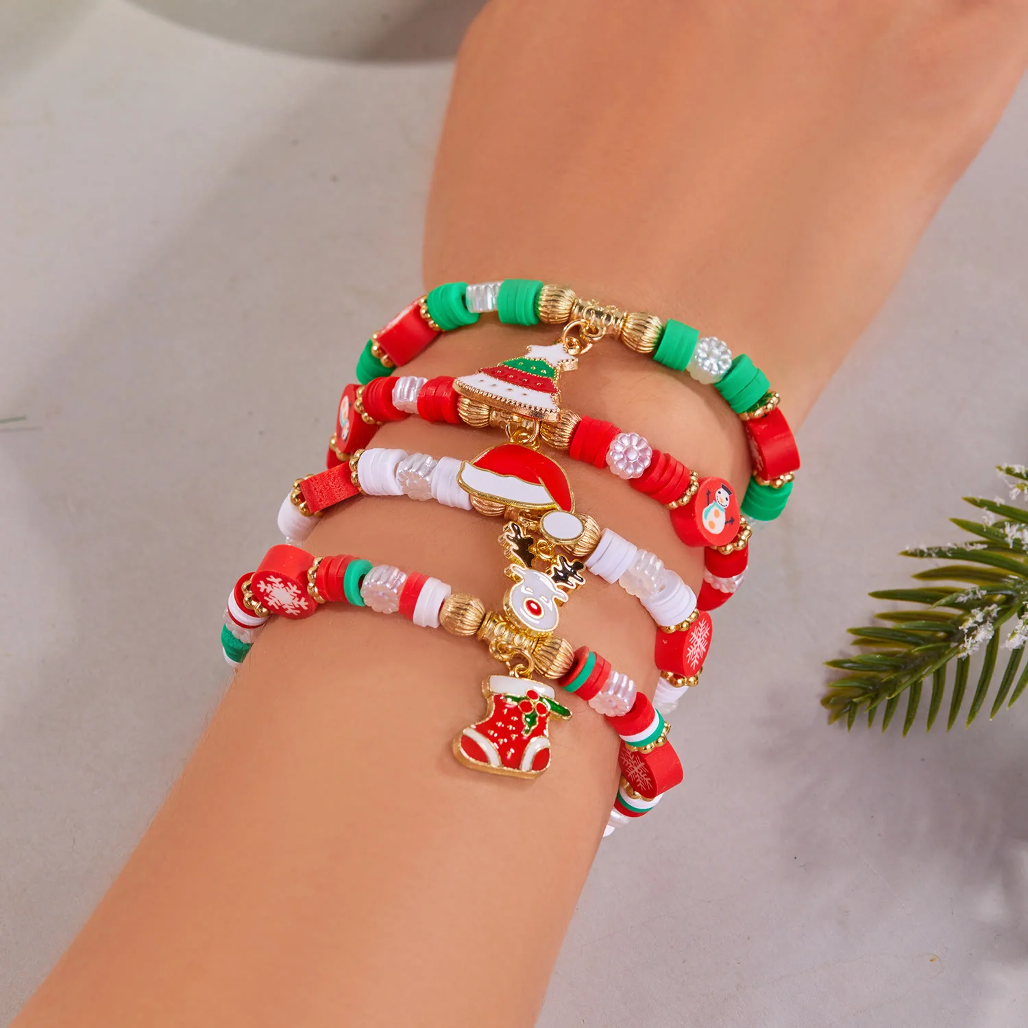 4Pcs Christmas Colored Woven Soft Ceramic Bracelet - Image 9