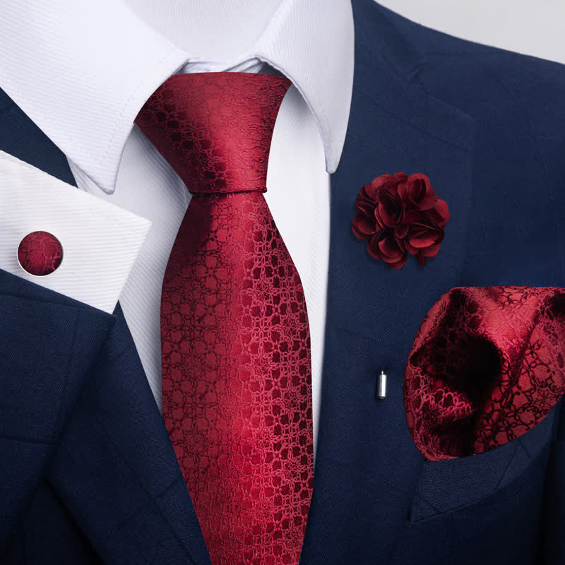 4Pcs Men's Attractive Bright Red Series Necktie Set - Image 11