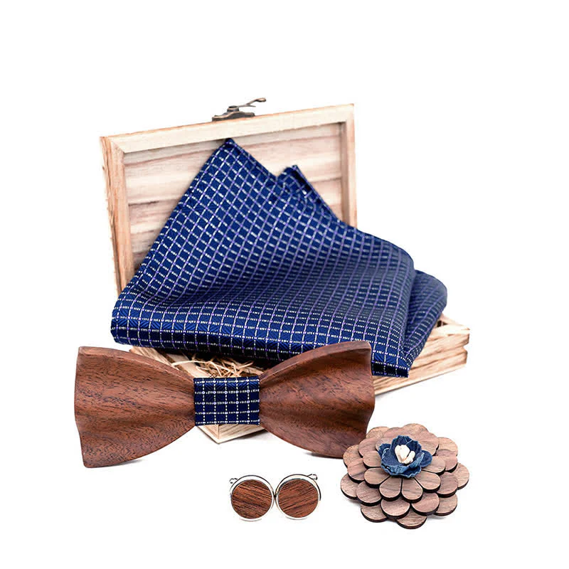 4Pcs Men's Black Walnut Wooden Bow Tie Set - Image 2