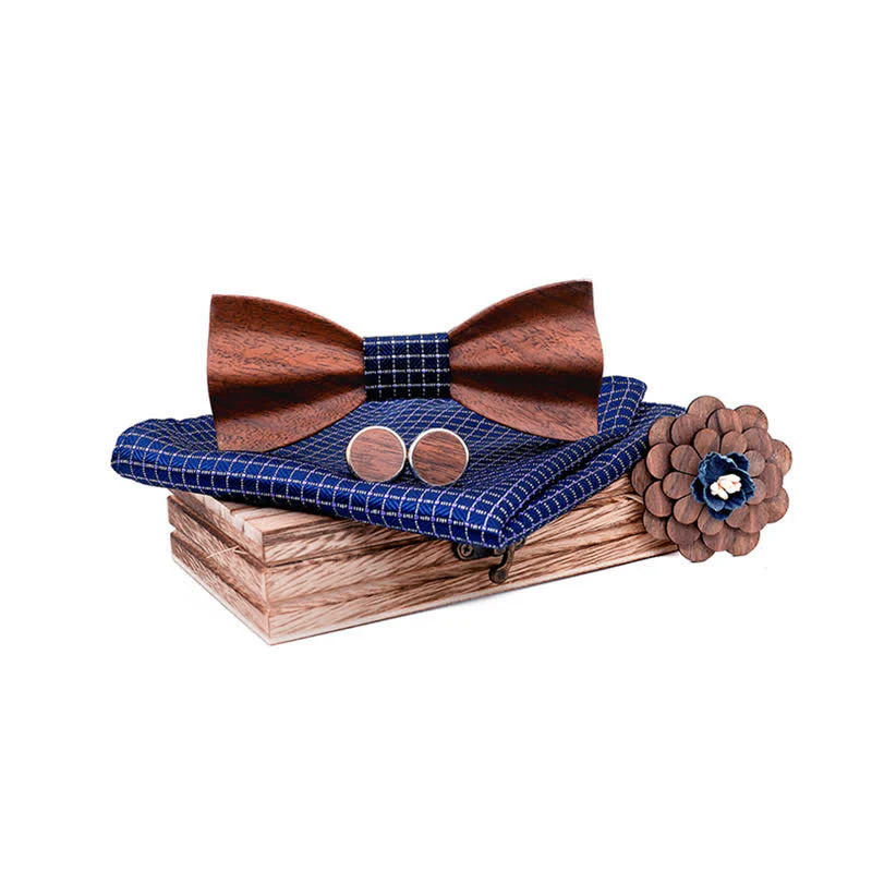 4Pcs Men's Black Walnut Wooden Bow Tie Set - Image 3
