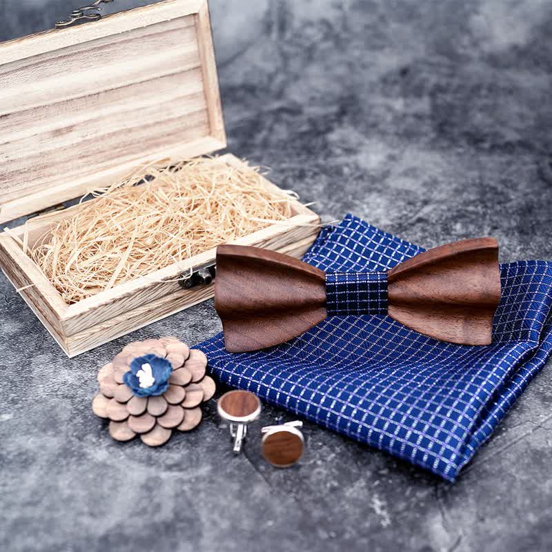 4Pcs Men's Black Walnut Wooden Bow Tie Set - Image 4