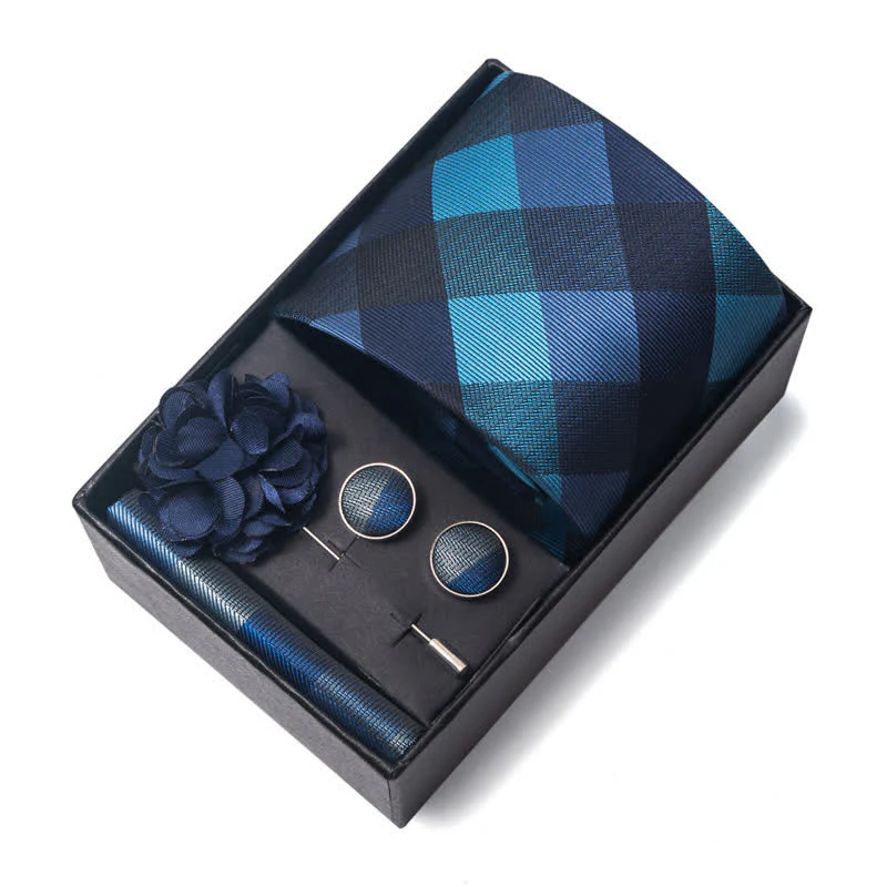 4Pcs Men's Blue Series Floral Striped Necktie Set - Image 10