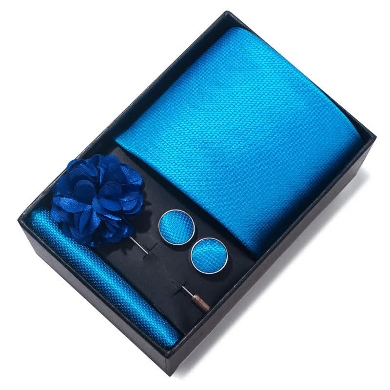 4Pcs Men's Blue Series Floral Striped Necktie Set - Image 4