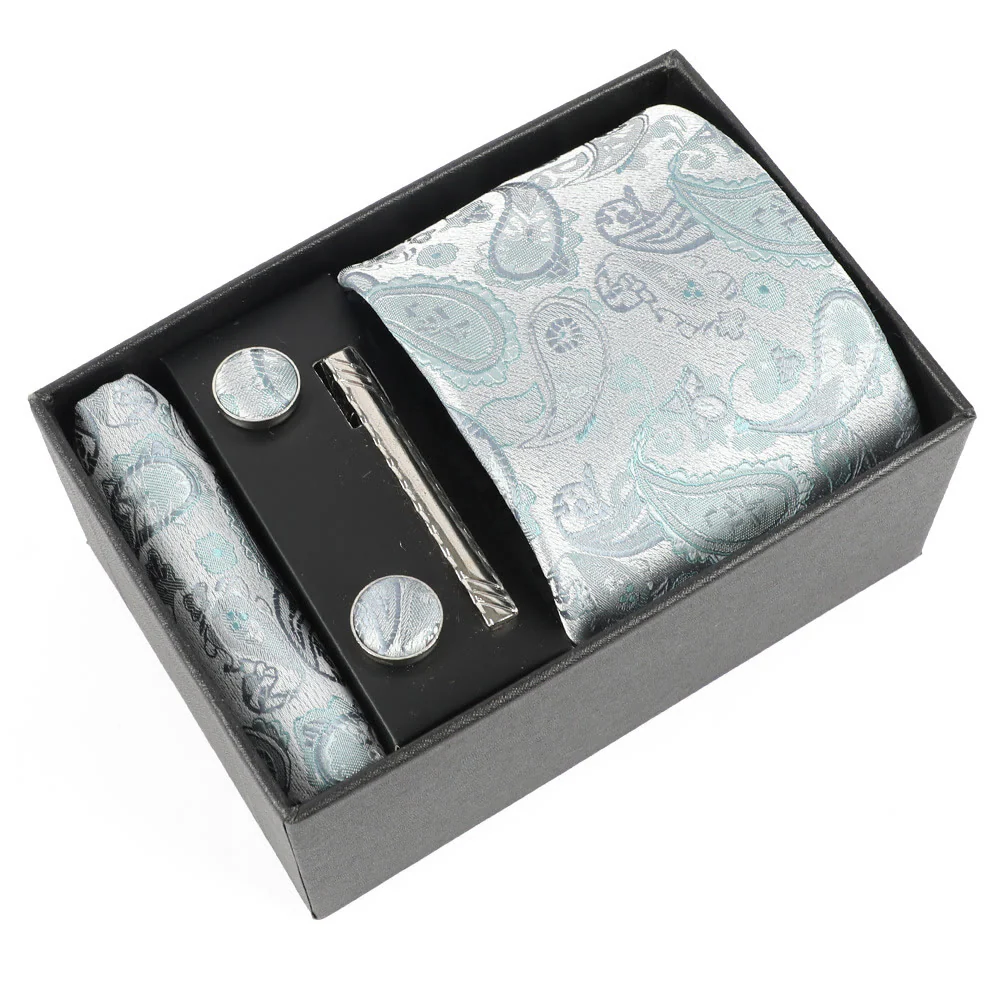 4Pcs Men's Elegant Pocket Square Cufflinks Tie Clip Necktie Set - Image 13