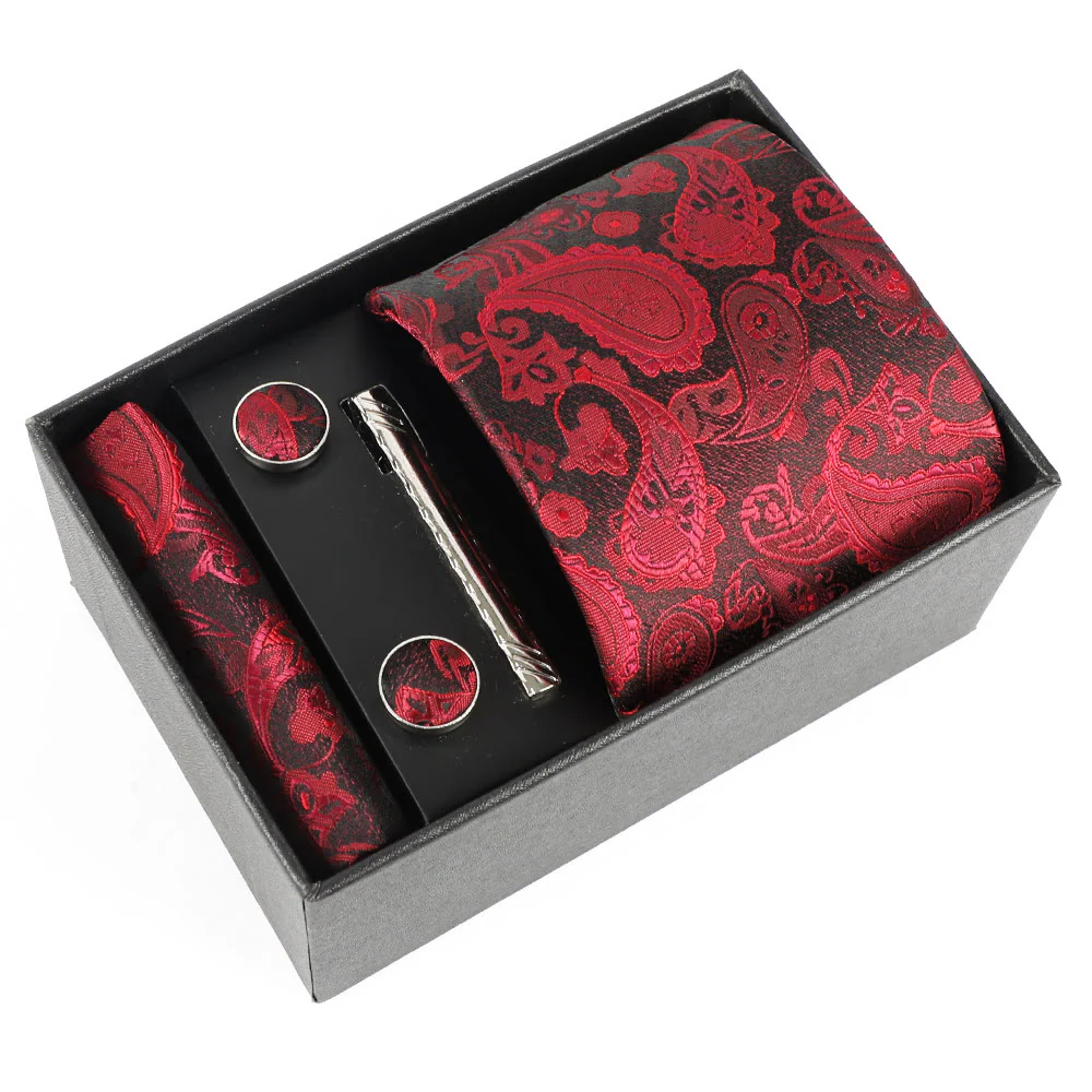4Pcs Men's Elegant Pocket Square Cufflinks Tie Clip Necktie Set - Image 15