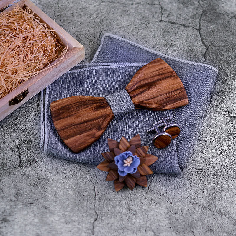 4Pcs Men's Formal Concave Wooden Bow Tie Set - Image 4
