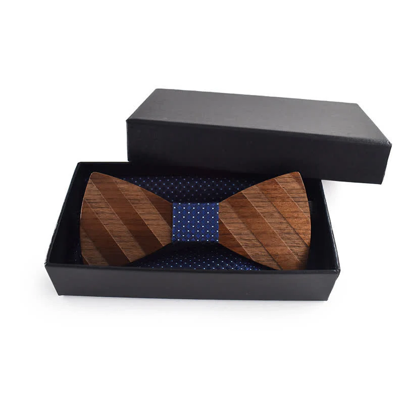 4Pcs Men's Formal Striped Pattern Wooden Bow Tie Set - Image 4