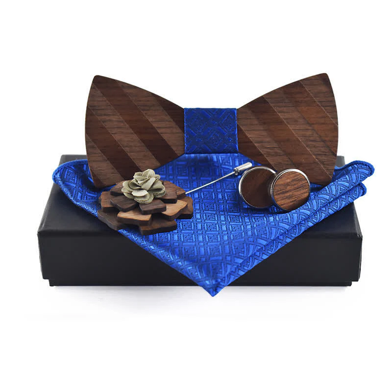 4Pcs Men's Formal Striped Pattern Wooden Bow Tie Set - Image 9