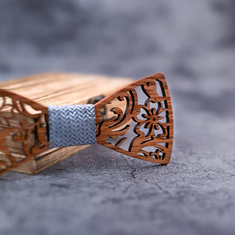 4pcs Men's Hollow Floral Wooden Bow Tie Set - Image 9