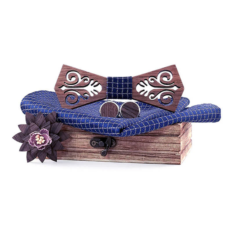 4Pcs Men's Hollow Flower Pattern Wooden Bow Tie Set - Image 11