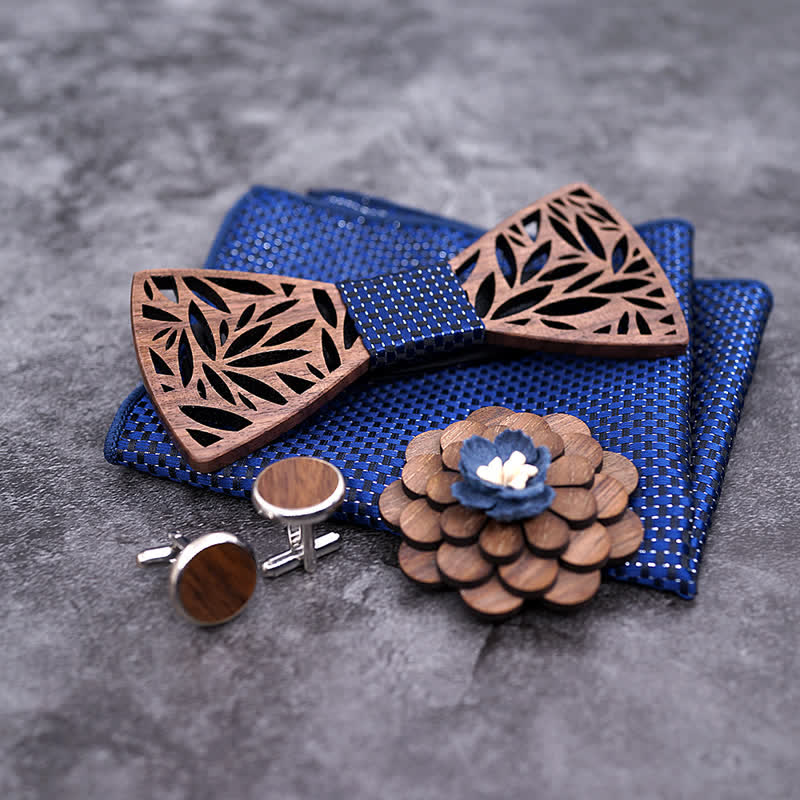 4pcs Men's Hollow Leaf Wooden Bow Tie Set - Image 10
