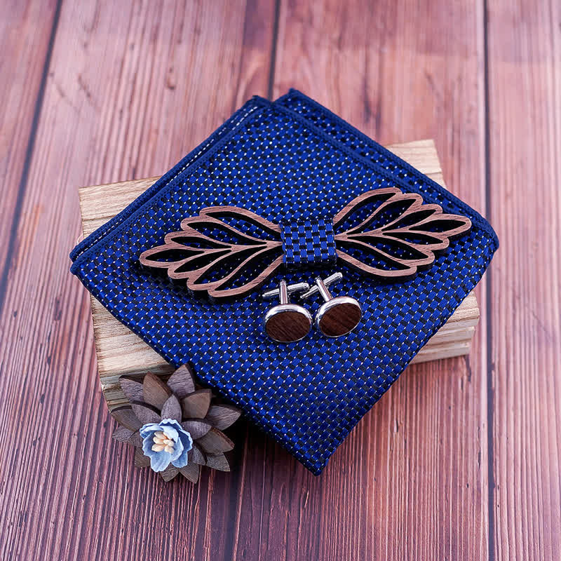 4Pcs Men's Hollow Leaves-shaped Wooden Bow Tie Set - Image 6