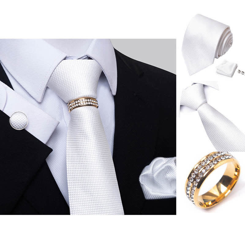 4Pcs Men's Micro-checked Necktie Set With Tie Ring - Image 10