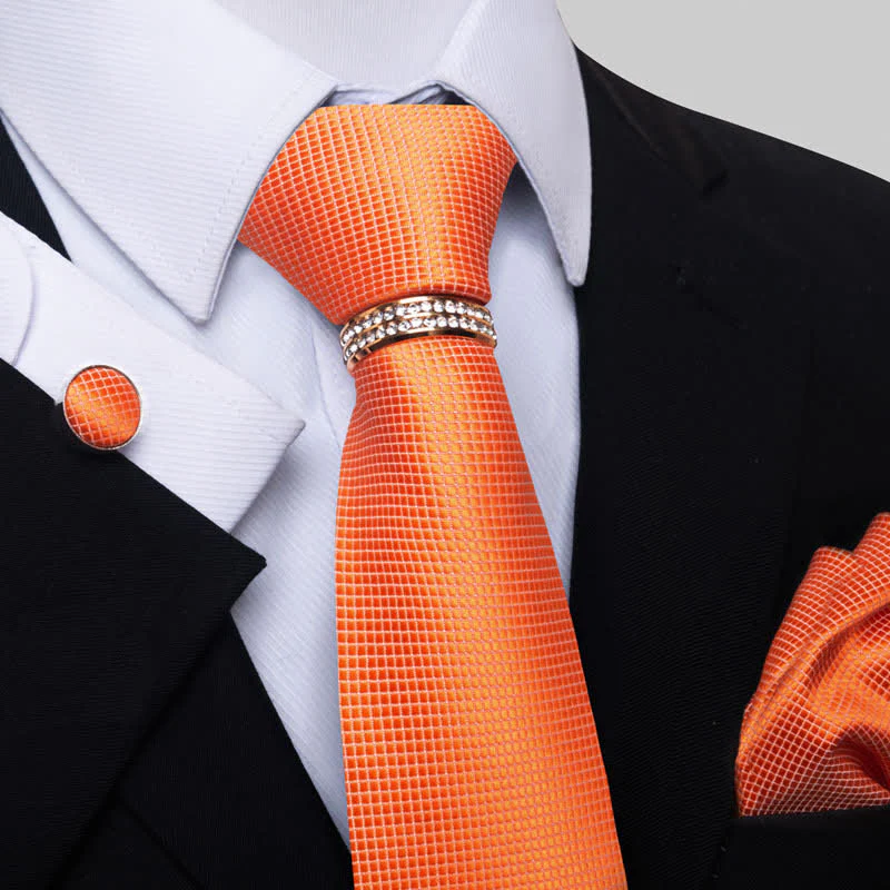 4Pcs Men's Micro-checked Necktie Set With Tie Ring - Image 11