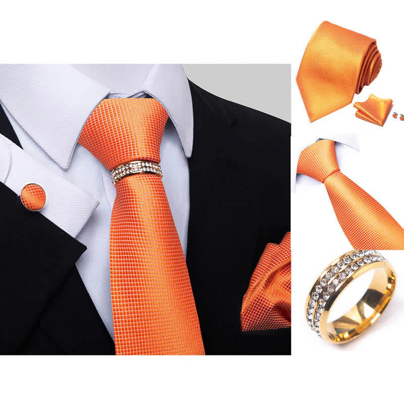 4Pcs Men's Micro-checked Necktie Set With Tie Ring - Image 12