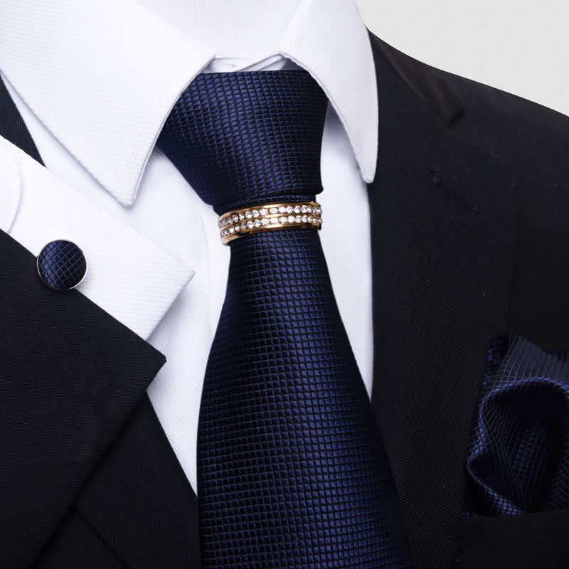 4Pcs Men's Micro-checked Necktie Set With Tie Ring - Image 3