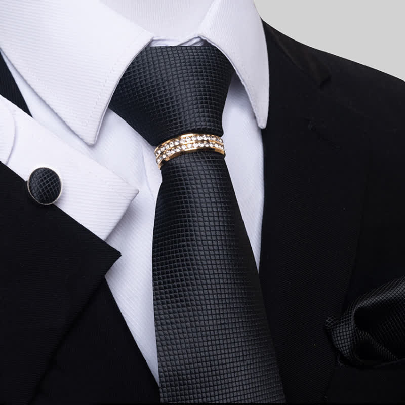 4Pcs Men's Micro-checked Necktie Set With Tie Ring - Image 5