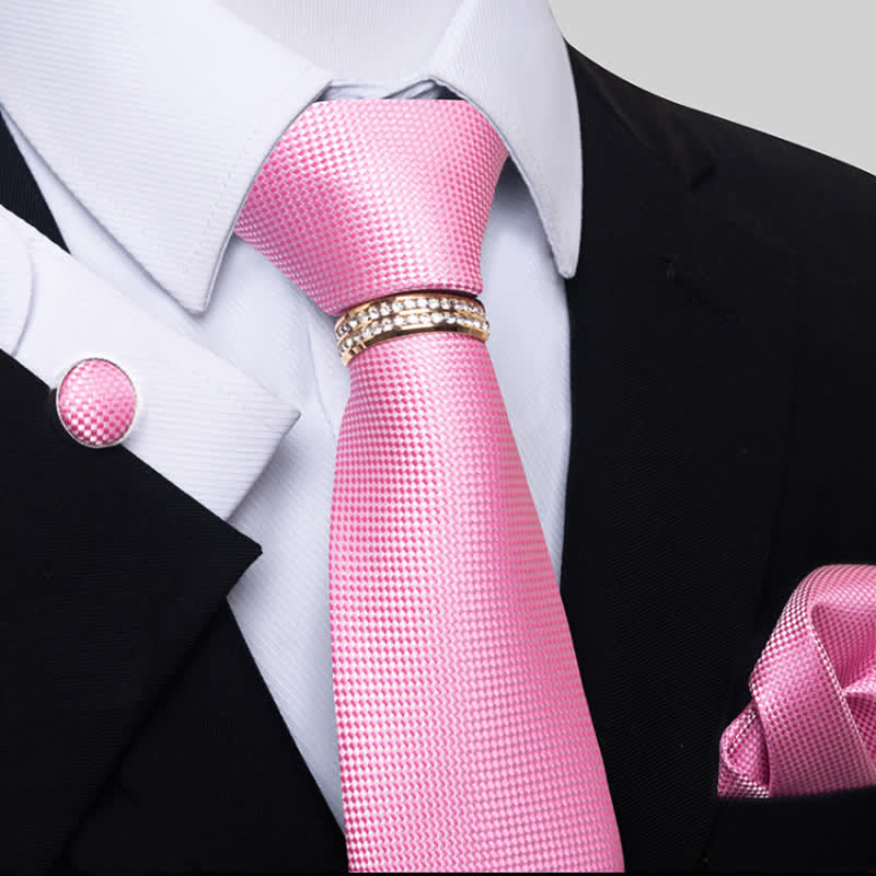 4Pcs Men's Micro-checked Necktie Set With Tie Ring - Image 7