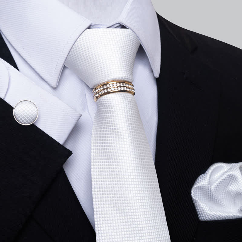 4Pcs Men's Micro-checked Necktie Set With Tie Ring - Image 9