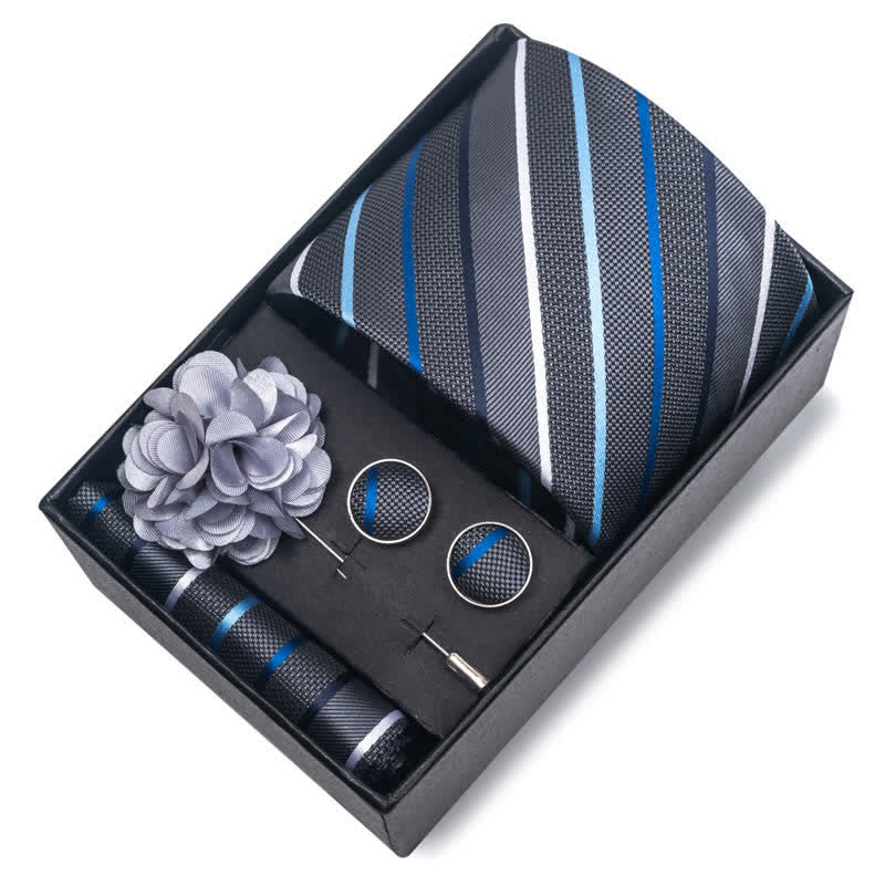 4Pcs Men's Modern Silver Gray Series Necktie Set - Image 10