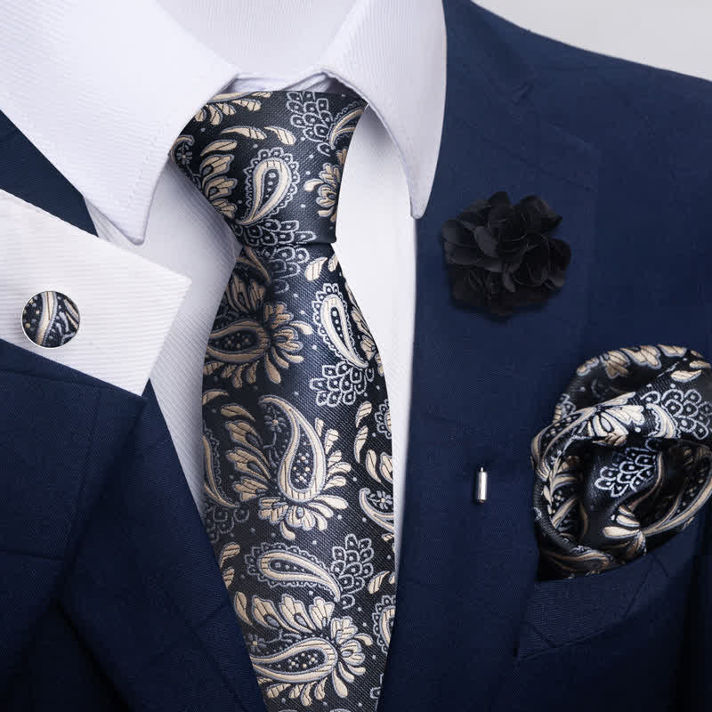 4Pcs Men's Modern Silver Gray Series Necktie Set - Image 11
