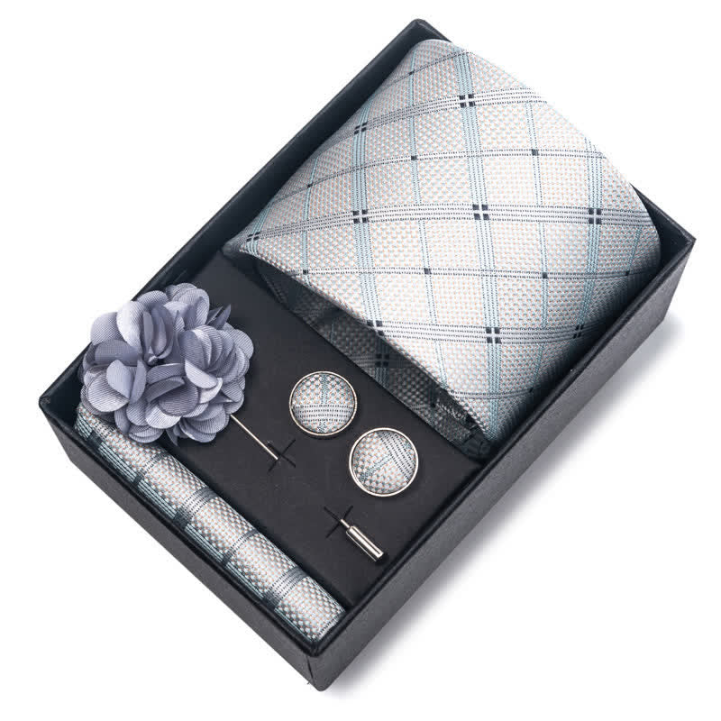 4Pcs Men's Modern Silver Gray Series Necktie Set - Image 2